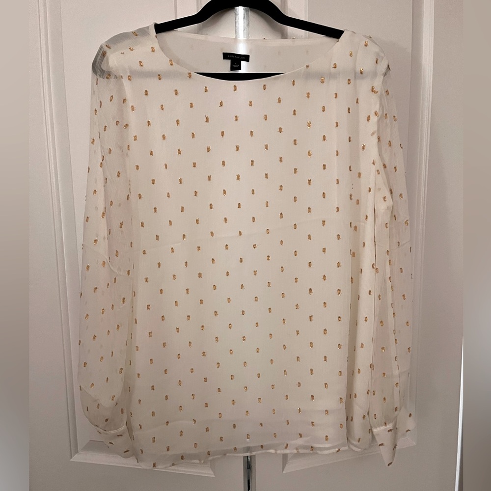 New with tags- white LOFT top with gold details.